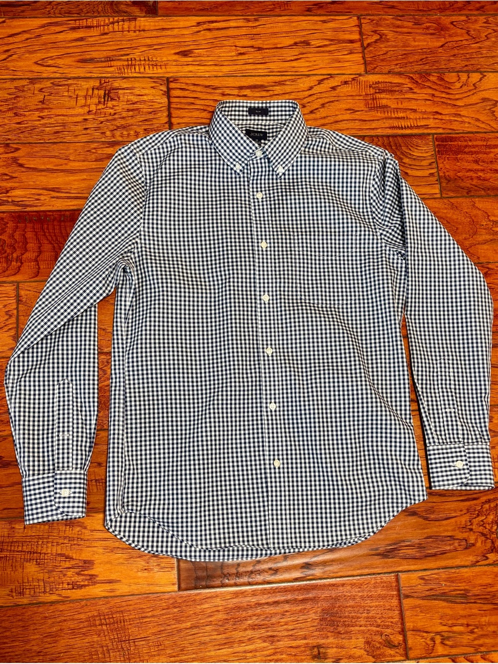 J. Crew Men's Navy and White Gingham Button-Down Shirt